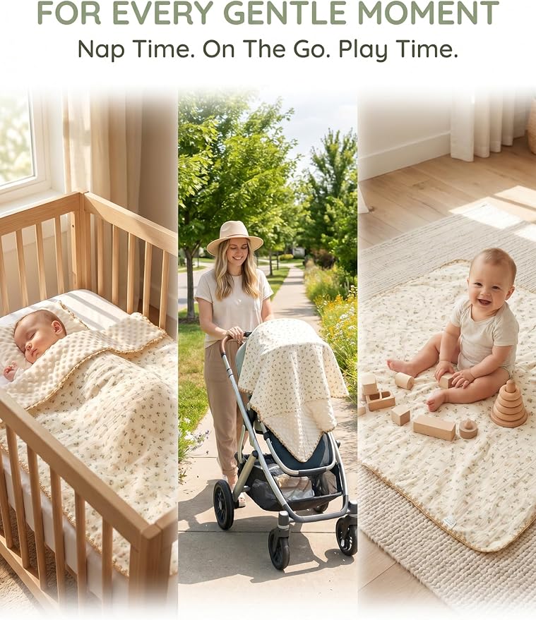 Baby Blanket 40x40 Inches,Muslin Cotton and Minky Dotted Double Layer Soft Receiving Blanket for Newborn Toddler,Petite Floral