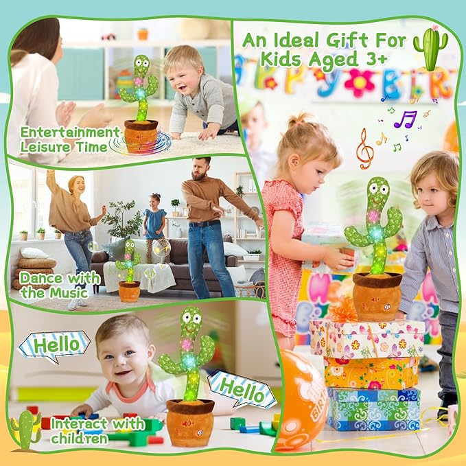 Emoin Christmas Dancing Cactus Toy, Talking Cactus Baby Toys for Baby Christmas Toy Gift Singing Repeats What You Say Baby Interactive Plush