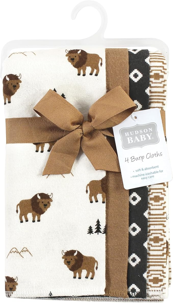 Hudson Baby Cotton Poly Flannel Burp Cloths Multipack, Wild Buffalo 8-Pack, One Size