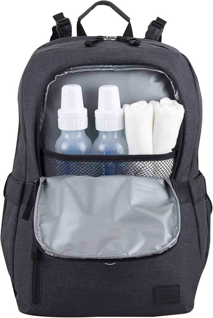 BODHI The Baby Athleisure Tech Diaper Bag Backpack with removable changing pad, Unisex, for Moms and Dads - Black Chambray