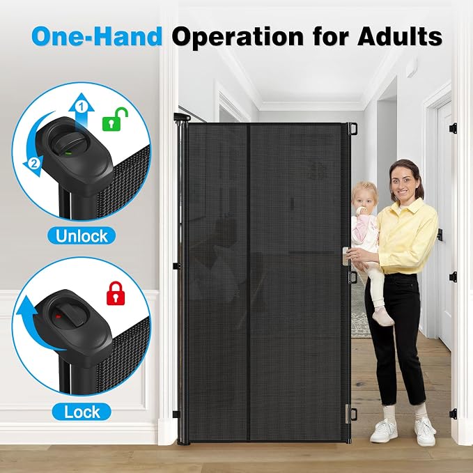 Reinforced 72" Extra Tall Cat Gate for Doorway, Jump-Resistant & Prevent Crawling Underneath Safety Retractable Baby Gates, Fits 0-55" Width Indoor Retractable Dog Gate, Barrier, Screen & Fence