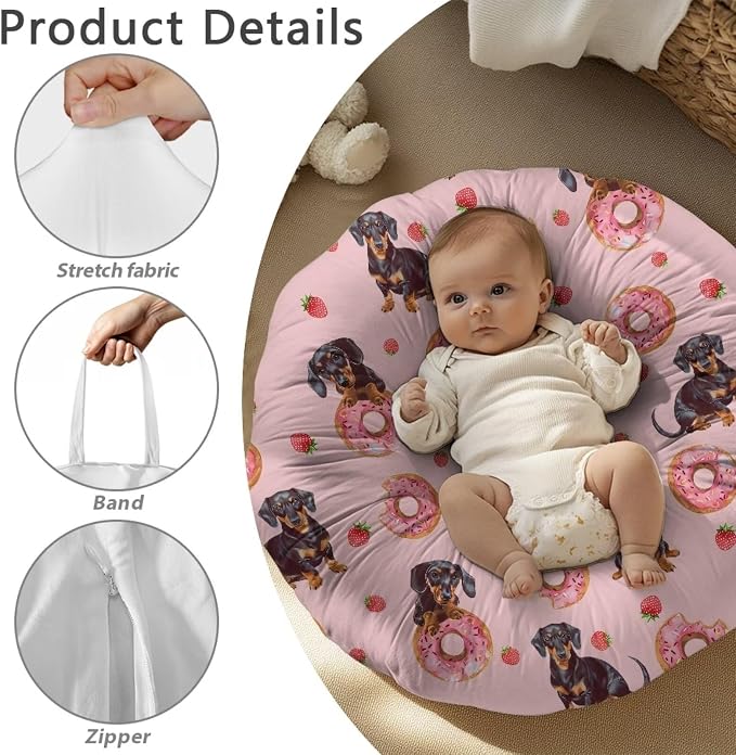 Donut Dachshund Nursing Pillow Cover Soft Breathable Feeding Pillow Slipcover for Breastfeeding Moms Fits Standard Infant Nursing Pillow for Boys and Girls Pillow Not Included