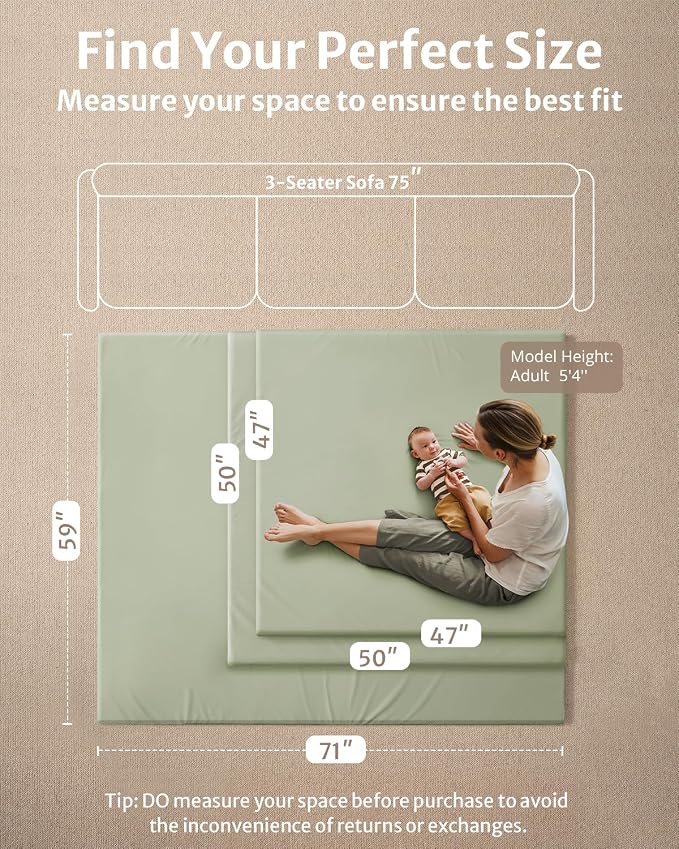 Blissful Diary Vegan Leather Baby Play Mat, 71x59 Thicken Foam Cushioned & Waterproof Playpen Mat for Infants and Toddlers, Stylish and Just Wipe-Clean Playmat for Baby Play on Floor, Light Green