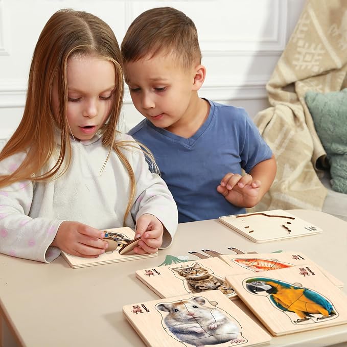 QUOKKA Realistic Wooden Puzzles for Toddlers 1-3 Year Old - 15x15 Inches Kids Puzzles Ages 2-4 - Birds, Animals, Fish, Butterfly Montessori Toddler Toys - Motor Skills Games Gifts for Girls&Boys