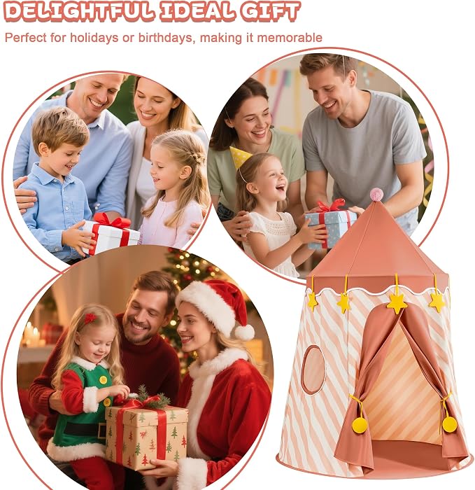 Hallo Deer Kids Play Tent, Princess Castle Pop Up Tent Kids with Star and Window, Portable Toddler Play Tent Indoor Outdoor,Playhouse Indoor Games for Boys & Girls Gifts (Rose Pink)