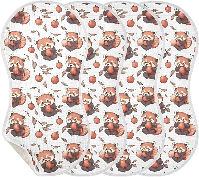 vvfelixl Baby Burp Cloths Cartoon Cute Red Panda Eat Fruit Baby Newborn Cotton Burping Cloths Set Babys Washcloths 4 Pack