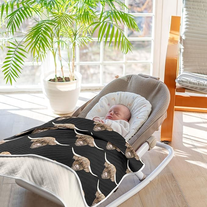 Ollabaky Scottish Highland Cow Head Baby Blanket for Boys Girls, Cotton Throw Blanket Swaddle Blanket for Crib Stroller, 30"x40", Unisex