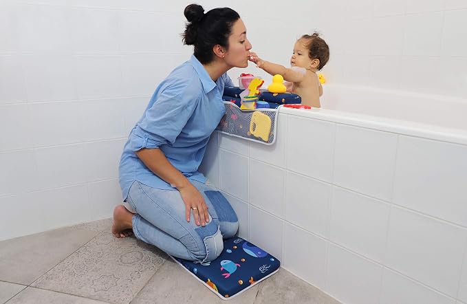 Bath Kneeler and Elbow Rest - Pad Set by ParentsWave Thick Padded Kneeling Mat for Baby Tub Bathing - Bathtub Waterproof Cushion for Infant Bathtime - Washable Foam Pillow for Knee and Arms Protection