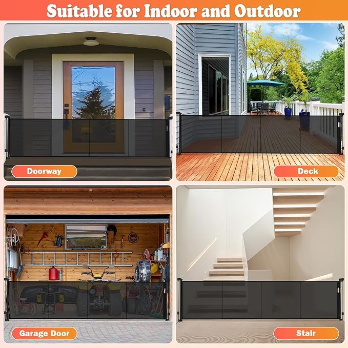 275" Retractable Baby Gates Dog Gate - 23ft Extra Wide Expandable Child Safety Gate,49" Tall Toddler Pet Mesh Gate with Reinforced Strips for Doorways,Stairs,Hallways,Outdoor & Indoor Large Openings