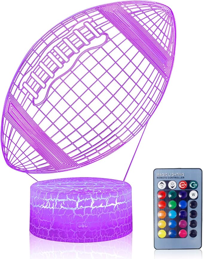 Rugby Night Light,3D Illusion Football Lamp for Kids Sprot Fans with 16 Colors Changing Remote Control&Smart Touch Bedroom Decor Lamp Holiday Xmas Birthday Gift