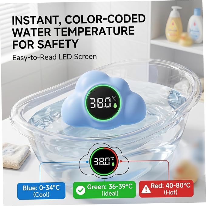 Bath Water Thermometer, Digital Baby Bath Thermometer, 3-Color Temperature Alert Floating Cloud Shape for Newborns, Beige