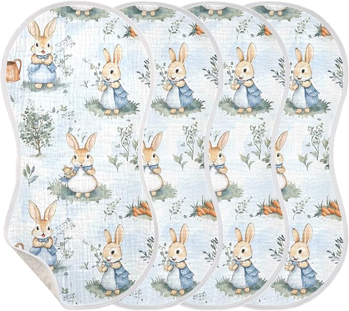 vvfelixl Baby Burp Cloths Peter Bunny Friend Baby Newborn Cotton Burping Cloths Set Babys Washcloths 4 Pack