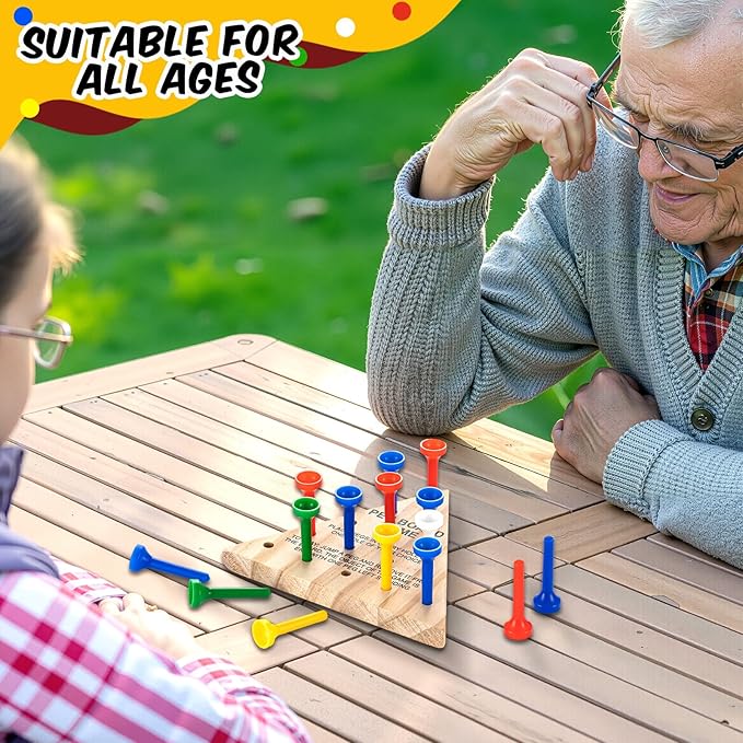 Zhanmai 10 Sets Wooden Triangle Peg, Educational Board, Travel Size, Operation Christmas Learning Puzzles (Multi-Color Peg)