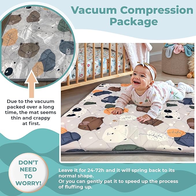 Baby Play Mat 50 x 50 Inches for Playpen ??Padded Play Mat for Babies, Shock-Absorbing EVA Foam, Non-Slip, Waterproof and Easy to Clean, Ideal for Crawling and Tummy Time