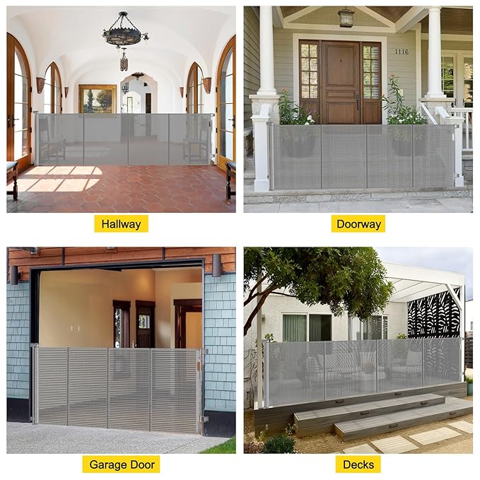 Reinforced 42??Extra Tall x 80??Wide Retractable Baby Gates with Rods to Prevent Crawling Through, Extra Tall Dog Gate for Large Openings Indoor Long Mesh Pet Gate for Stairs and Doorways, Gray