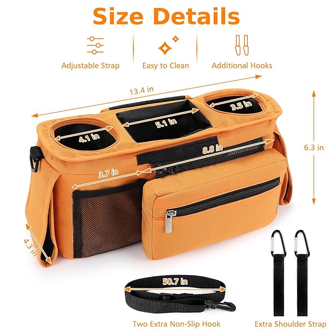 Accmor Universal Stroller Organizer with Insulated Cup Holder Detachable Phone Bag and Shoulder Strap,Stroller Bag Caddy Organizer Fits for Uppababy, Baby Jogger, Britax Strollers