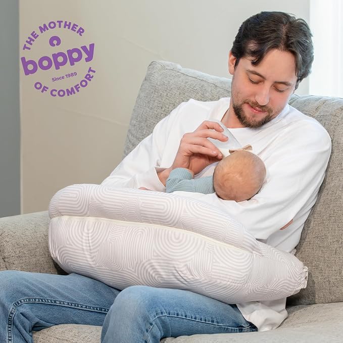 Boppy Complete Nursing Pillow, Breastfeeding & Bottle Feeding Ergonomic 2-in-1 Feeding Pillow with Removable Belt, CloseComfort No-Gap Design, Full-Length Bolster, Washable Cover-Oat Retro Arches