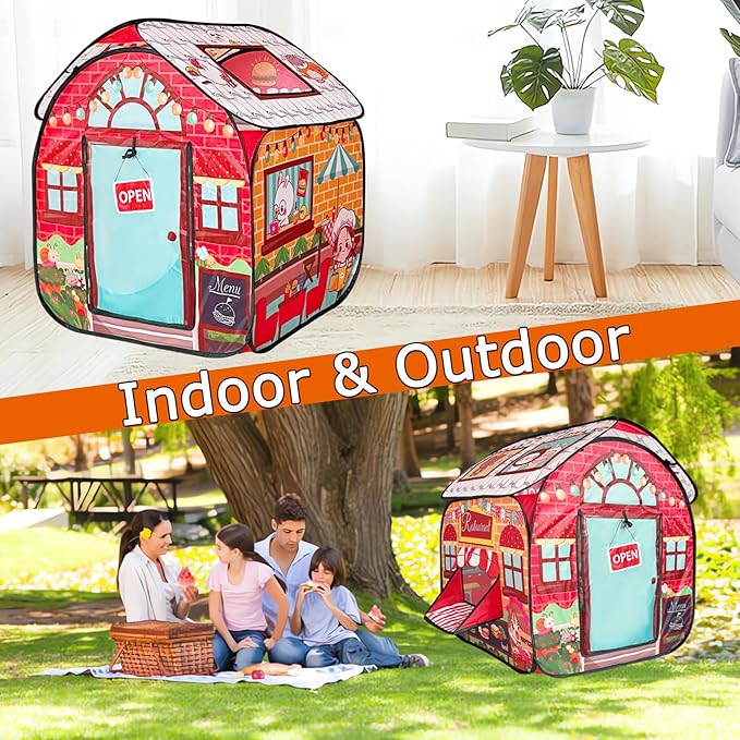 TikOnsYol Kids Pop Up Fast Food Restaurant Play Tent, Playhouse Indoor Outdoor Folding Portable Play Tent for Kids Boys and Girls