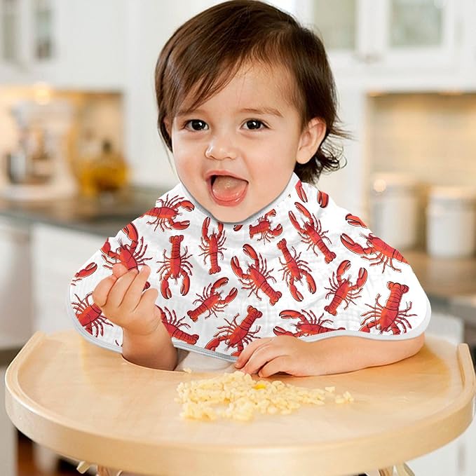 Muslin Burp Cloths for Baby Boys and Girls - 4-Pack Ultra Absorbent Lobsters Muslin Washcloths, Newborn Towel, Milk Spit Up Rags, Burp Cloth Bib for Unisex, 22 x 11 Inch