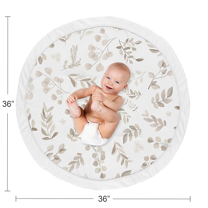 Sweet Jojo Designs Leaf Boy or Girl Baby Playmat Tummy Time Infant Play Mat - Gender Neutral Floral Ivory Beige Taupe and White Gender Neutral Boho Watercolor Botanical Flower Woodland Tropical Garden