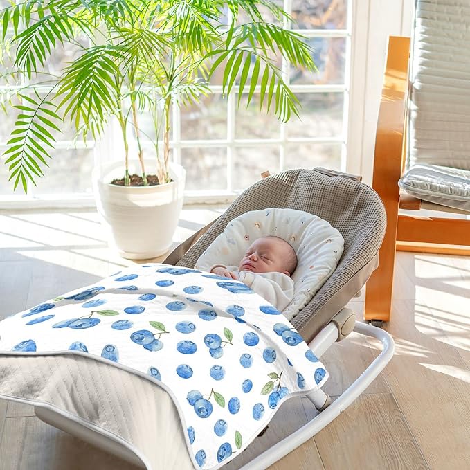 Ollabaky Watercolor Blueberry Baby Blanket for Boys Girls Cotton Throw Blanket Swaddle Blanket for Crib Stroller Nursery Receiving Blanket Infant Toddler Unisex 30"x40"