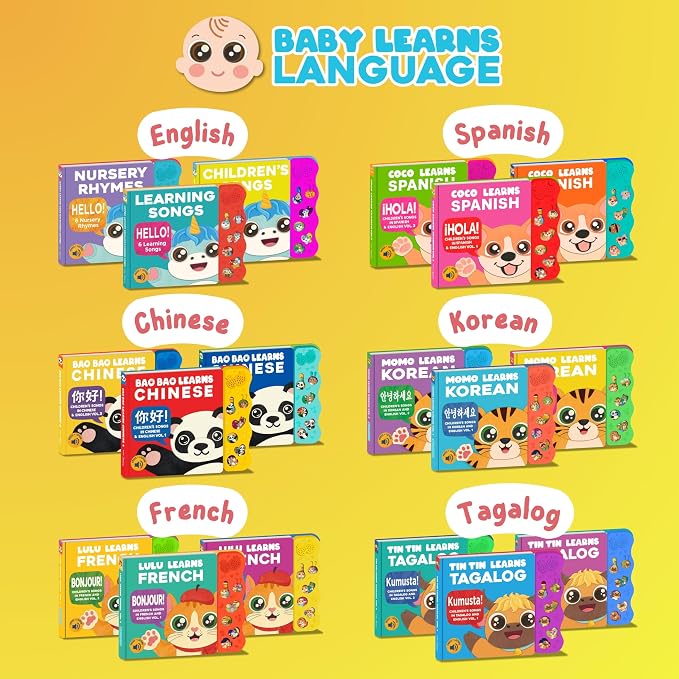 Vol. 3 — Interactive Sound Board Book for Toddlers 1-3, Bilingual English & French Songs & Music, Talking Musical Learning Toy and Gift for Babies & Kids