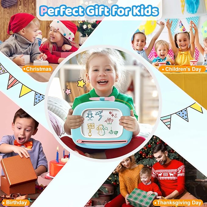 Kikidex Toddlers Toys Age 1-3, Magnetic Drawing Board, Doodle Board Pad Learning and Educational Toys for 1 2 3 Year Old Baby Kids Birthday Gift (Mint Blue)