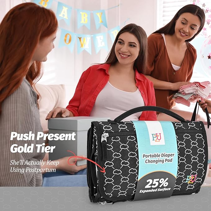 Portable Diaper Changing Pad - Changing Pad Portable with Wipes Pocket, Waterproof Diaper Changing Mat, Portable Changing Pad for Baby, Newborn Gift (Black)