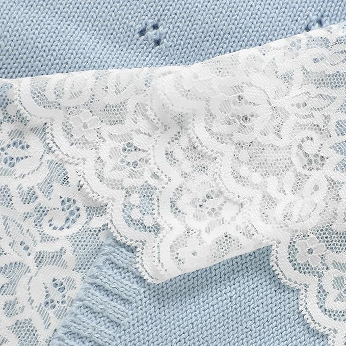 Hadetoto Cotton Lace Knit Baby Blankets, Super Soft Lightweight Crib Blanket for Infant Boys Girls, Nursery Bedding (Light Blue)