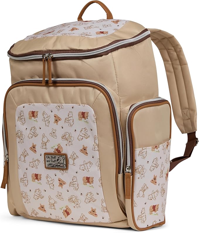 Disney Diaper Bag Backpack with Changing Pad Winnie the Pooh ??16??Nylon Baby Bag for Parents, Insulated Bottle Holders, Multiple Storage Pockets