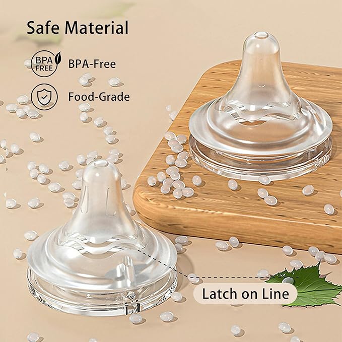 yanyoyo Natural Glass Baby Bottle for Breastfeeding Babies, 3oz Newborn Anti-Colic Baby Bottle with Slow Flow Nipples (SS), Clear, Wide Neck, 2 Pack, 0 Months+