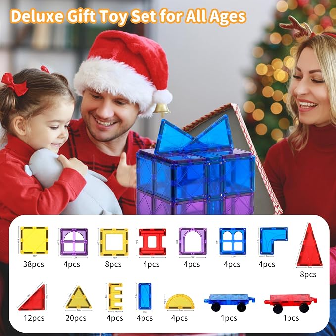 MAGBLOCK Magnetic Tiles Kids Toys, 120PCS 3D Magnetic Building Blocks Set Construction Toys Educational STEM Magnet Tiles for Kids Stacking Blocks Learning Gifts for Toddlers Boys Girls
