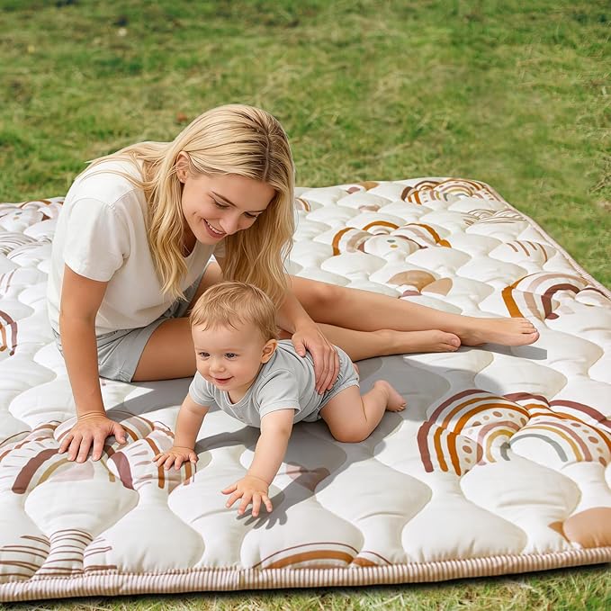 Baby Play Mats for Floor, 71?�x59??Upgraded Thickness & Larger Super Soft Playmat for Babies and Toddlers, Foldable Washable, Upgrade Anti-Slip Crawling Mat for Playpen(Boho Rainbow)
