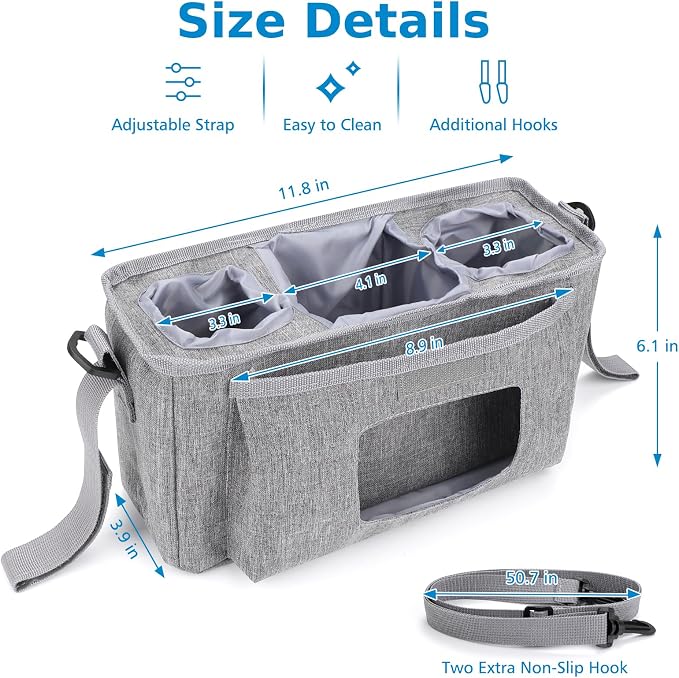 Accmor Universal Stroller Organizer with Insulated Cup Holder and Shoulder Strap, Stroller Bag Caddy Organizer Stroller Accessories for Uppababy, Baby Jogger, Nuna, Doona, Britax Strollers