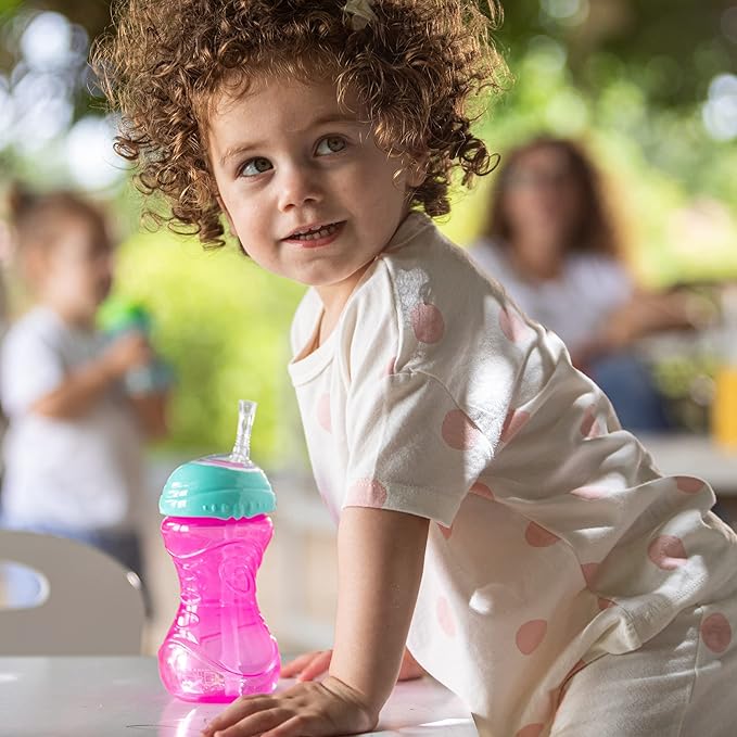 Nuby No-Spill Easy Grip Cup with Flex Straw, Clik It Lock Feature, Girl, 10 Ounce (Pack of 36)