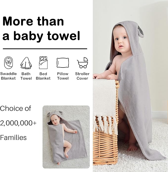 Viviland 2 Pack Hooded Baby Towels, Soft 100% Cotton Baby Bath Towels with Hood, Extra Thick and Absorbent, Essential for Newborns, Kids, Infants - Girls and Boys (Blue Elephant & Koala)