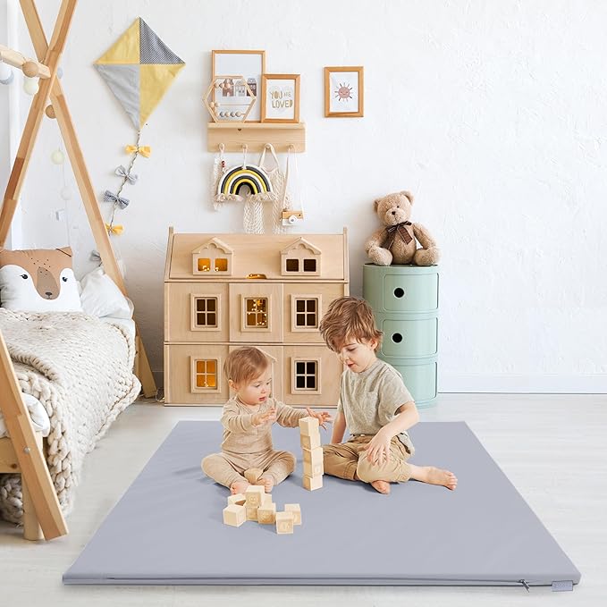 Stylish Vegan Leather Baby Play Mat - Soft, Easy to Clean Floor Mat Creates A Safe Play Area for Your Baby - The Perfect Modern Foam Playmat Fits Nicely with Your Kids Playroom Or Home Decor