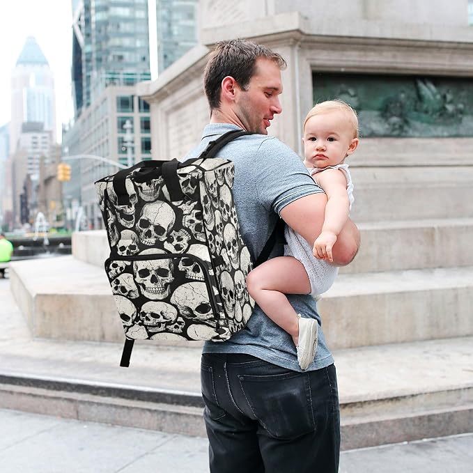 Vintage Grunge Skull Diaper Bag – Large Capacity, Gift for New Parents