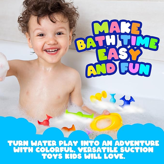 Silly Suckers Suction Toy Set - Educational Baby Bath Toys - Sensory Montessori Building Game - Toddler Bath Toys - Interactive, Creative Suction Construction Toys for Kids 100% BPA-Free & Latex-Free