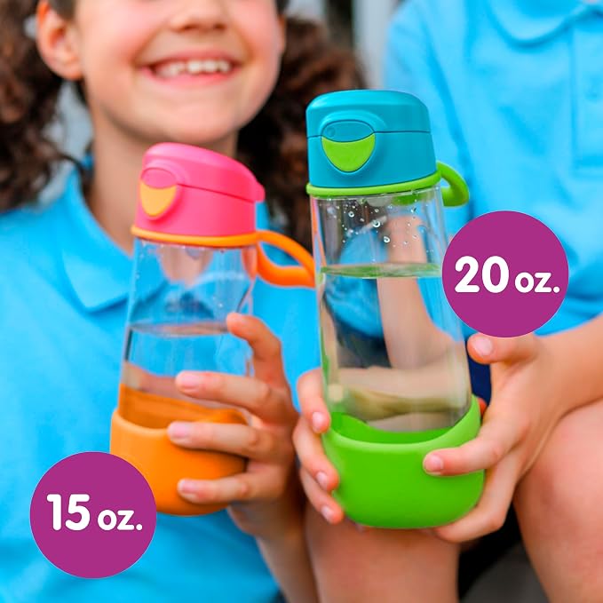 b.box 15oz Sport Spout Kids Water Bottle for School, Sports, Daycare - No-Straw Design for Easy Cleaning - Leakproof - Ergonomic Triangle Grip - Dishwasher Safe, BPA Free, PFAS Free - Strawberry Shake