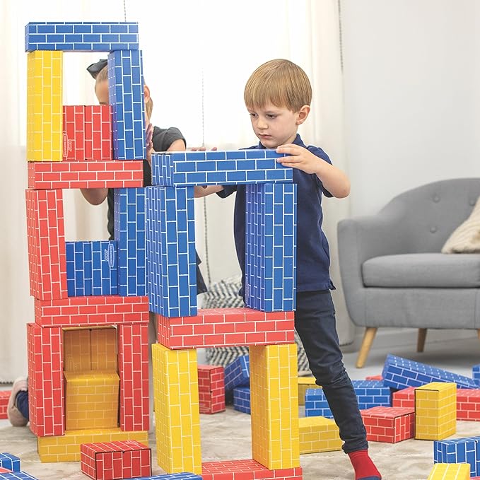 Bankers Box at Play Heavy Duty Jumbo Cardboard Building Blocks, 40 Pack, Large and Medium Toy Blocks for Kids and