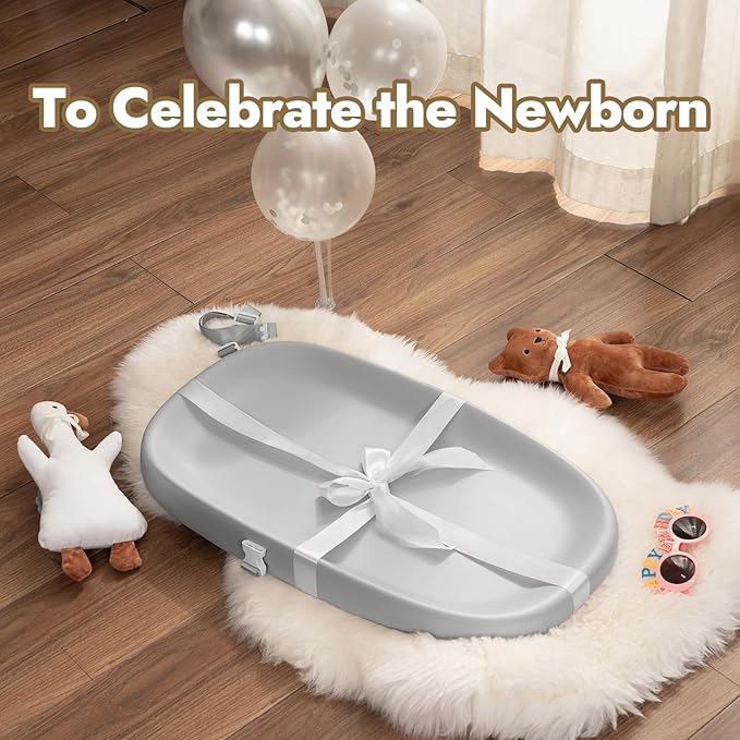 Papablic Baby Changing Pad ??Soft & Wipeable Diaper Changing Table Mat for Dresser Bed Sofa, Built-in Safety Belt, Non-Slip, Waterproof, Easy to Clean ??Gray, Ideal Gift for New Parents