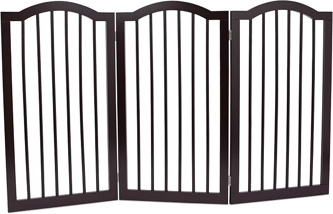 INTERNET'S BEST Arched Top Dog Gate | 3 Panel, 36" H Wooden Pet Barrier for Dogs or Cats | Freestanding Folding Room Divider for Doorways, Hallways, Stairs, and Porch | Portable, Extra Wide | Espresso