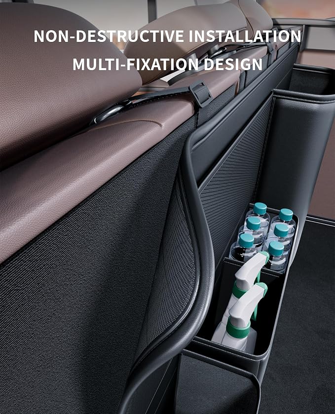PU Leather Hanging Trunk Organizer - Sturdy Non-Sagging Car Trunk Organizer for SUV Sedan Truck - Waterproof Easy Clean Backseat Organizers Hanging Storage