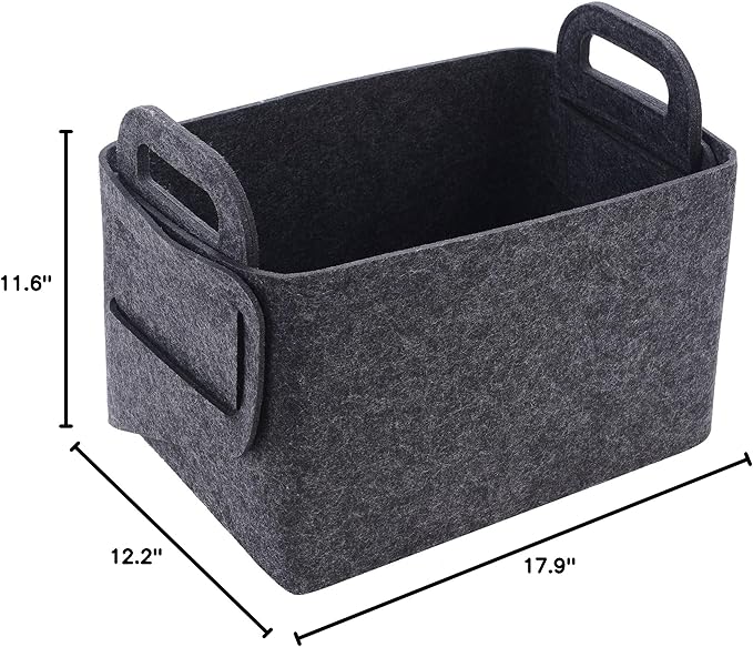 Storage Basket Felt Storage Bin Collapsible& Convenient Box Organizer with Carry Handles for Office Bedroom Closet Babies Nursery Toys Laundry (Dark grey, 17.9inch(L)Ã?2.2inch(W)Ã?1.6inch(Hï¼?