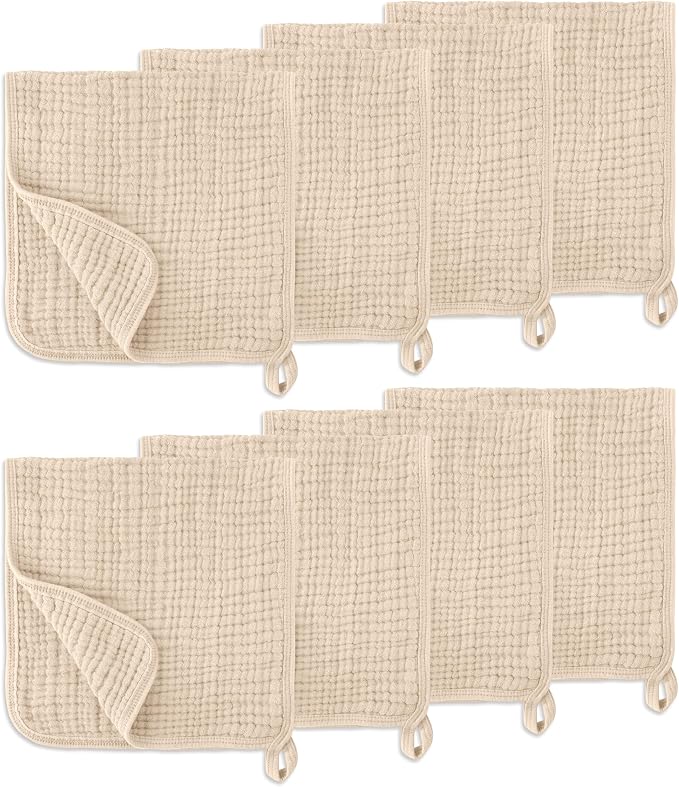 Muslin Burp Cloths, 20"x10"- Pack of 8, 6 Layers Super Soft Absorbent & Breathable 100% Cotton for Baby Drool and Messes, Burp Cloth Baby Boy and Burp Cloths Baby Girl