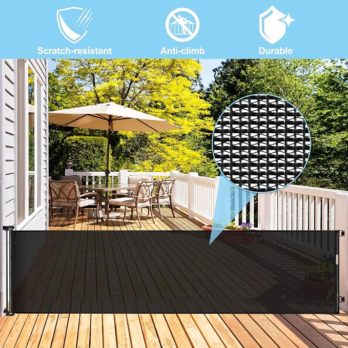 Mom's Choice Awards Winner - 120 Inch Extra Wide Baby Gate for Large Opening Retractable Baby Gate for Doorway Extra Long Puppy Gates for The House Outdoor Large Mesh Pet Gates for Dog Indoor (Black)