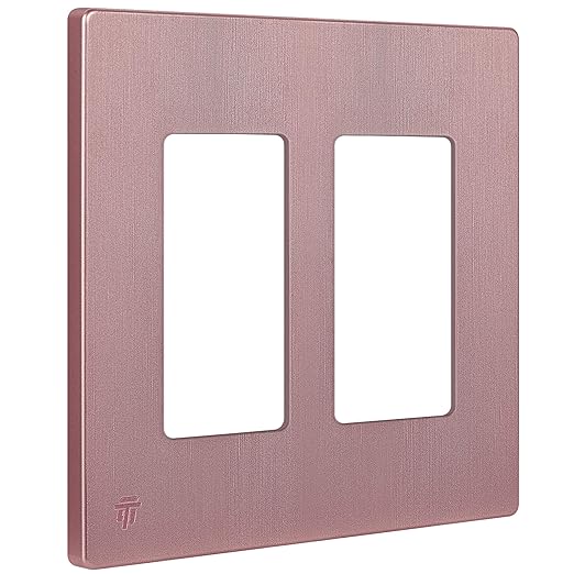 ENERLITES Elite Series Screwless Decorator Wall Plate Child Safe Outlet Cover, Gloss Finish, Size 2-Gang 4.68" H x 4.73" L, Unbreakable Polycarbonate Thermoplastic, SI8832-BRG, Brushed Rose Gold