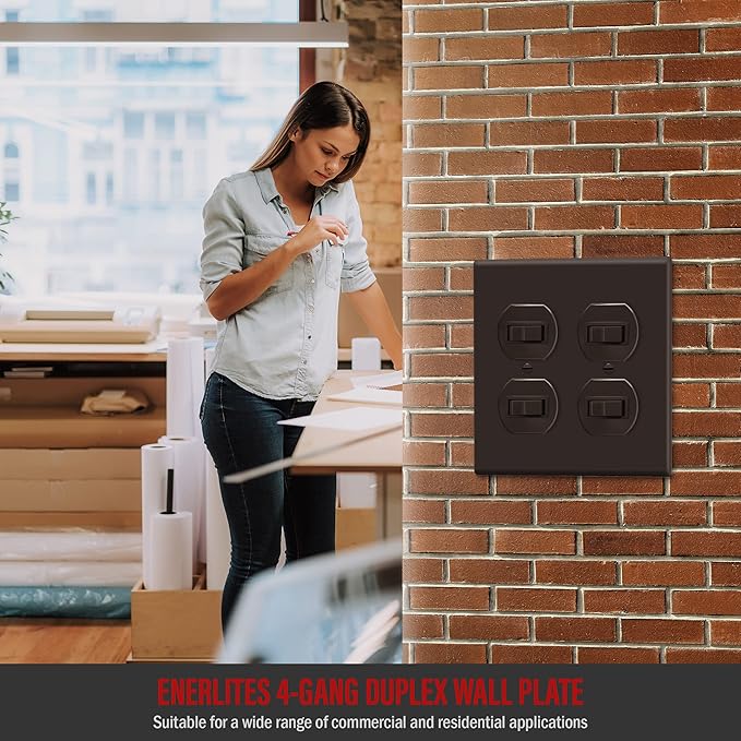 ENERLITES Double Duplex Wall Plate, Two Gang Electrical Outlet Cover, Standard Size 2-Gang 4.5" x 4.57", Unbreakable Polycarbonate Thermoplastic, UL Listed, 8822-BR, Brown