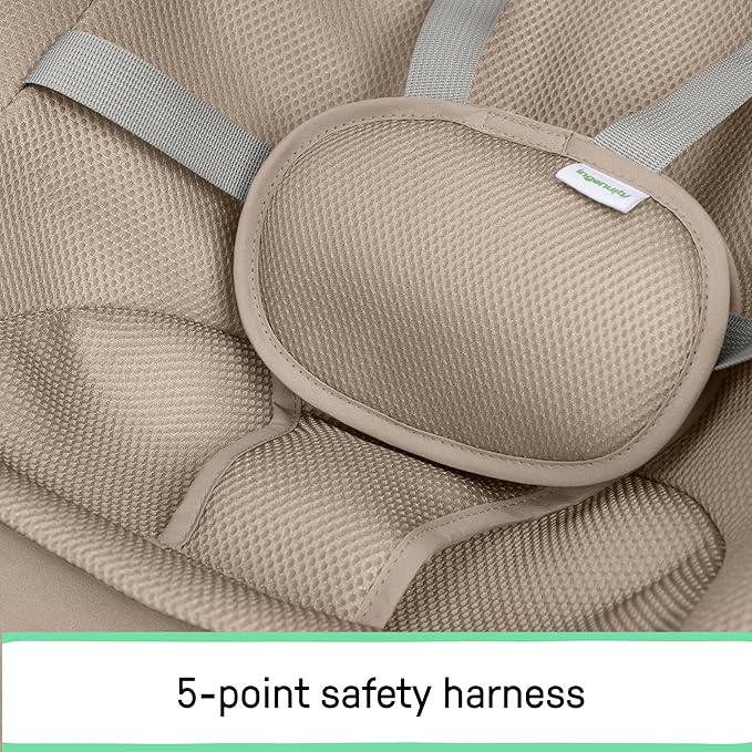 Ingenuity Nestle Vibrating Rocker, Lightweight Foldable Infant Seat with Breathable Fabric, 2-Position Recline, Mini Vibration Unit, 5-Point Harness